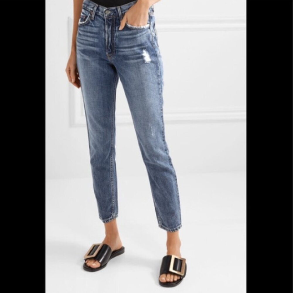 GRLFRND Karolina Distressed Jeans High Rise Straight Leg in Austen Size 26